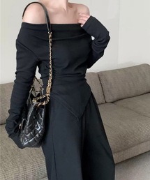 CELENA BEATS（セレナビーツ）の「ドレープオフショルダーセットアップ（トップス＋ワイドパンツ）（サロペット/オーバーオール）」