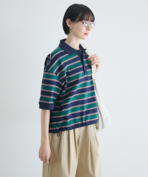 Paradise Picnic（パラダイスピクニック）の「cloche  マルチボーダー柄ポロシャツ（ポロシャツ・レディース・グリーン/ベージュ・FREE）」の15枚目の写真
