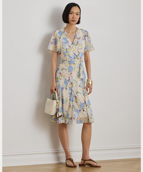 LAUREN RALPH LAUREN(ローレン ラルフ ローレン)の「フローラル クリンクル ジョーゼット サープリス ドレス(ワンピース・レディース・ブルー・0/00/10/2/4/6)」の1枚目の写真