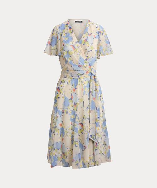 LAUREN RALPH LAUREN(ローレン ラルフ ローレン)の「フローラル クリンクル ジョーゼット サープリス ドレス(ワンピース・レディース・ブルー・0/00/10/2/4/6)」の2枚目の写真