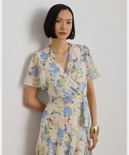 LAUREN RALPH LAUREN(ローレン ラルフ ローレン)の「フローラル クリンクル ジョーゼット サープリス ドレス(ワンピース・レディース・ブルー・0/00/10/2/4/6)」の3枚目の写真