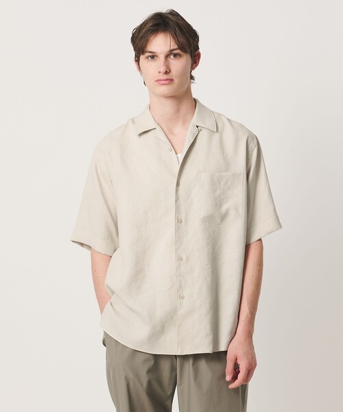 UNITED ARROWS（ユナイテッドアローズ）の「トリアセテート/ポリエステル ツイル オープンカラーシャツ（シャツ/ブラウス・メンズ・ナチュラル/オリーブ/レッド/ネイビー・L/S/M/XL）」の2枚目の写真
