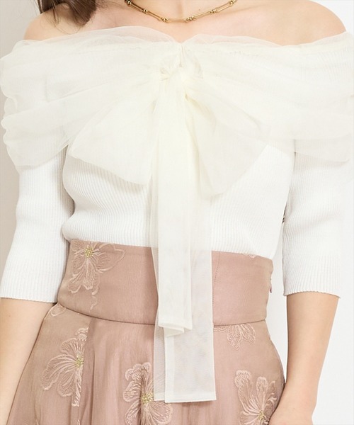 WILLSELECTION（ウィルセレクション）の「リボンチュールレイヤードリブニット（ニット/セーター・レディース・ブラック/サックスブルー/オフホワイト/イエロー・FREE）」の8枚目の写真