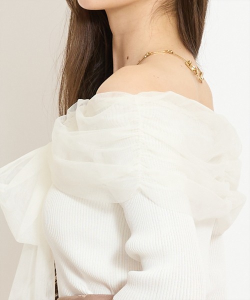 WILLSELECTION（ウィルセレクション）の「リボンチュールレイヤードリブニット（ニット/セーター・レディース・ブラック/サックスブルー/オフホワイト/イエロー・FREE）」の9枚目の写真