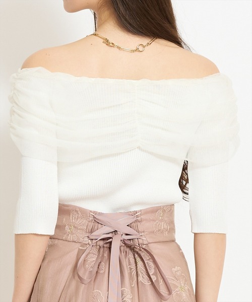 WILLSELECTION（ウィルセレクション）の「リボンチュールレイヤードリブニット（ニット/セーター・レディース・ブラック/サックスブルー/オフホワイト/イエロー・FREE）」の10枚目の写真