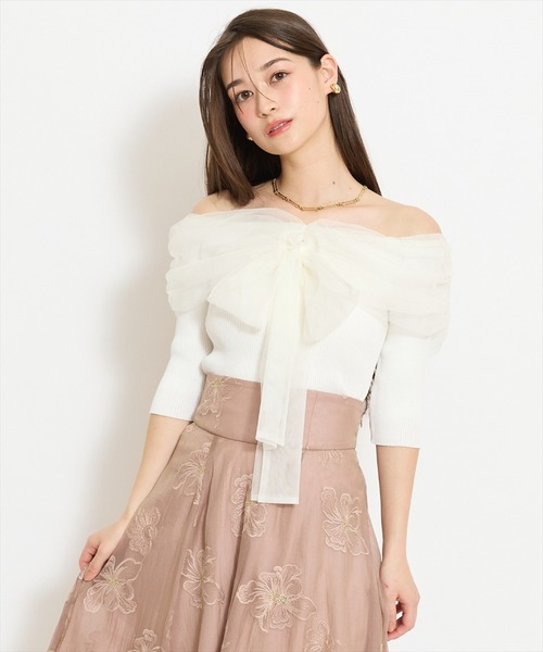 WILLSELECTION（ウィルセレクション）の「リボンチュールレイヤードリブニット（ニット/セーター・レディース・ブラック/サックスブルー/オフホワイト/イエロー・FREE）」の11枚目の写真