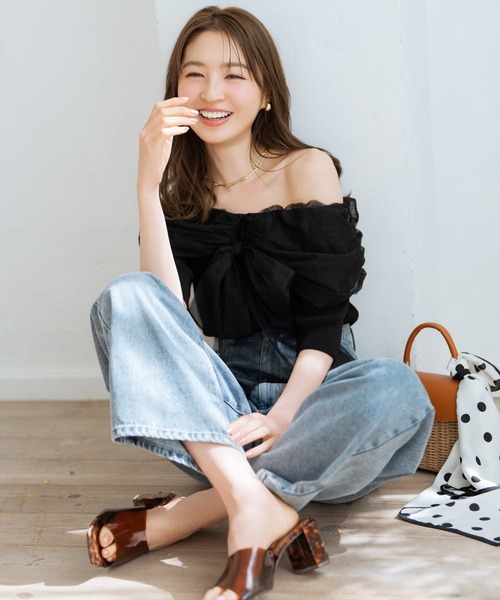 WILLSELECTION（ウィルセレクション）の「リボンチュールレイヤードリブニット（ニット/セーター・レディース・ブラック/サックスブルー/オフホワイト/イエロー・FREE）」の15枚目の写真