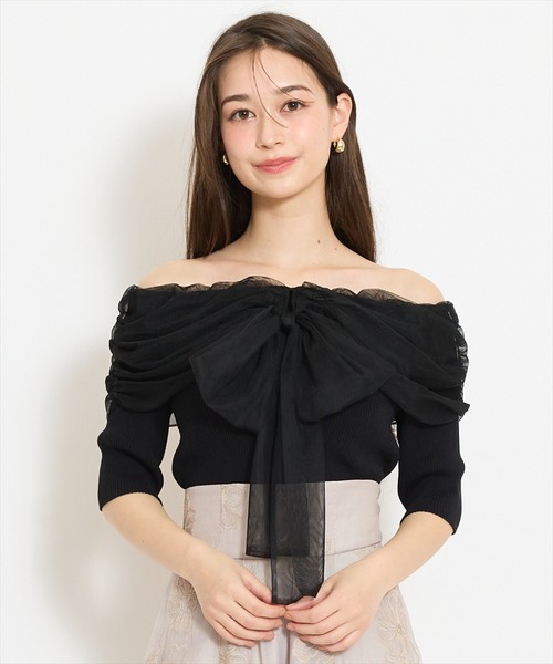 WILLSELECTION（ウィルセレクション）の「リボンチュールレイヤードリブニット（ニット/セーター・レディース・ブラック/サックスブルー/オフホワイト/イエロー・FREE）」の18枚目の写真