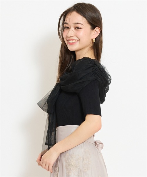 WILLSELECTION（ウィルセレクション）の「リボンチュールレイヤードリブニット（ニット/セーター・レディース・ブラック/サックスブルー/オフホワイト/イエロー・FREE）」の19枚目の写真