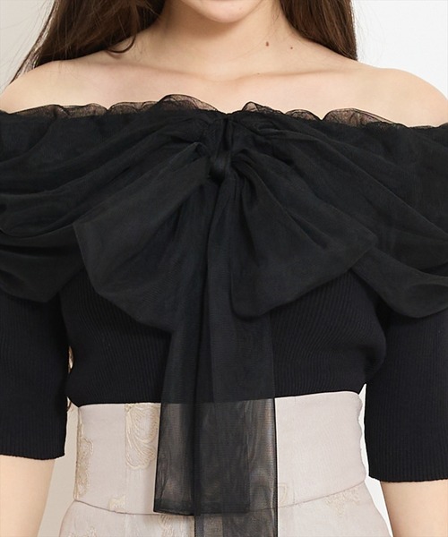 WILLSELECTION（ウィルセレクション）の「リボンチュールレイヤードリブニット（ニット/セーター・レディース・ブラック/サックスブルー/オフホワイト/イエロー・FREE）」の21枚目の写真