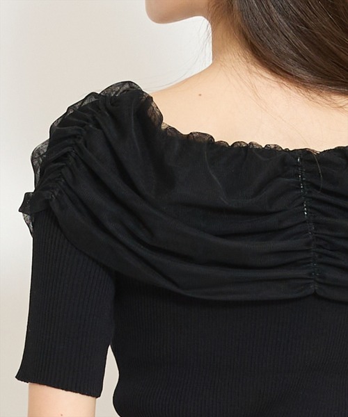 WILLSELECTION（ウィルセレクション）の「リボンチュールレイヤードリブニット（ニット/セーター・レディース・ブラック/サックスブルー/オフホワイト/イエロー・FREE）」の22枚目の写真