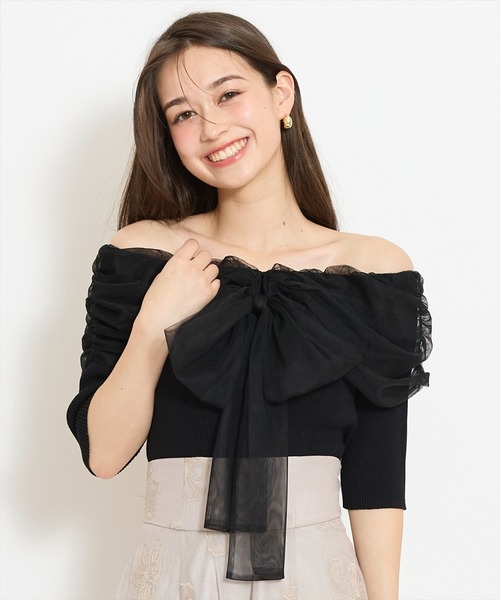 WILLSELECTION（ウィルセレクション）の「リボンチュールレイヤードリブニット（ニット/セーター・レディース・ブラック/サックスブルー/オフホワイト/イエロー・FREE）」の17枚目の写真