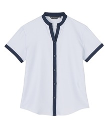 【吸水速乾】【COFREX】配色 スキッパー衿 ブラウス 半袖 レディースデザインシャツ