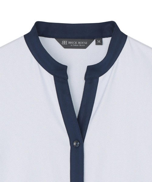 TOKYO SHIRTS(トウキョウシャツ)の「【吸水速乾】【COFREX】配色 スキッパー衿 ブラウス 半袖 レディースデザインシャツ(シャツ/ブラウス・レディース・ブルー・M/LL/XL/L/S)」の3枚目の写真