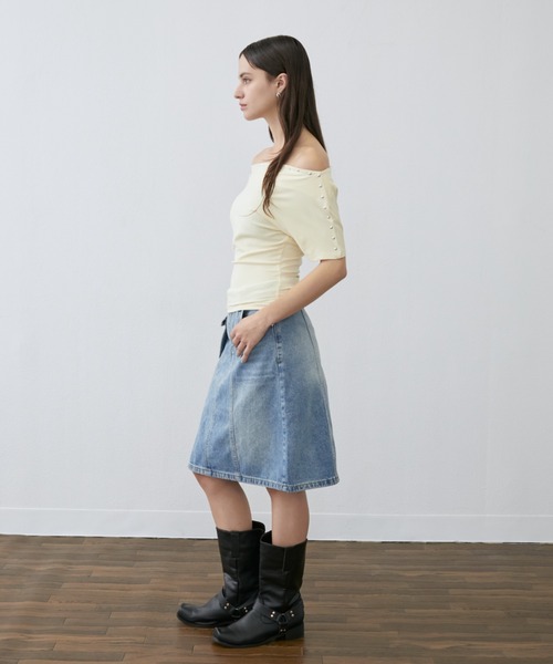 Rohwel(ローウェル)の「Stud Off-Shoulder Top / スタッズオフショルダートップス(Tシャツ/カットソー・レディース・ホワイト/イエロー/グレー・FREE)」の18枚目の写真