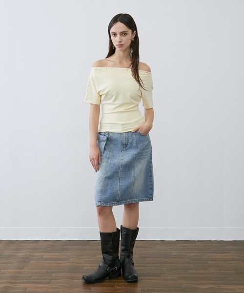 Rohwel(ローウェル)の「Stud Off-Shoulder Top / スタッズオフショルダートップス(Tシャツ/カットソー・レディース・ホワイト/イエロー/グレー・FREE)」の17枚目の写真