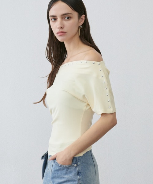 Rohwel(ローウェル)の「Stud Off-Shoulder Top / スタッズオフショルダートップス(Tシャツ/カットソー・レディース・ホワイト/イエロー/グレー・FREE)」の15枚目の写真