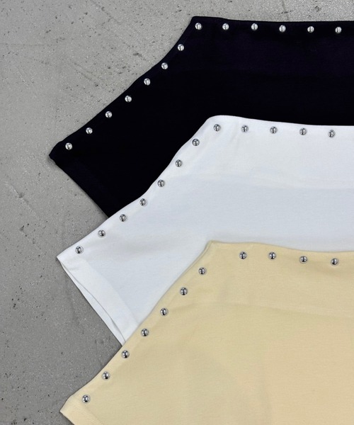 Rohwel(ローウェル)の「Stud Off-Shoulder Top / スタッズオフショルダートップス(Tシャツ/カットソー・レディース・ホワイト/イエロー/グレー・FREE)」の22枚目の写真