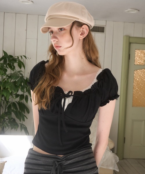 Birthday room（バースデイルーム）の「パフスリーブギャザーTOPS/Puff Sleeve Gathered Tops（Tシャツ/カットソー・レディース・グレー/ブラック/ホワイト/ネイビー・FREE）」の13枚目の写真