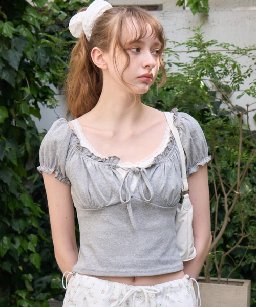 Birthday room（バースデイルーム）の「パフスリーブギャザーTOPS/Puff Sleeve Gathered Tops（Tシャツ/カットソー・レディース・グレー/ブラック/ホワイト/ネイビー・FREE）」の21枚目の写真