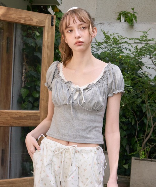 Birthday room（バースデイルーム）の「パフスリーブギャザーTOPS/Puff Sleeve Gathered Tops（Tシャツ/カットソー・レディース・グレー/ブラック/ホワイト/ネイビー・FREE）」の18枚目の写真