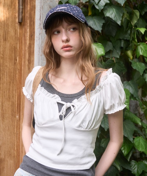Birthday room（バースデイルーム）の「パフスリーブギャザーTOPS/Puff Sleeve Gathered Tops（Tシャツ/カットソー・レディース・グレー/ブラック/ホワイト/ネイビー・FREE）」の8枚目の写真
