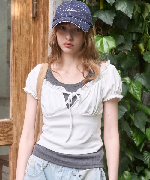 Birthday room（バースデイルーム）の「パフスリーブギャザーTOPS/Puff Sleeve Gathered Tops（Tシャツ/カットソー・レディース・グレー/ブラック/ホワイト/ネイビー・FREE）」の6枚目の写真