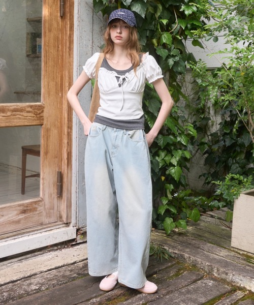 Birthday room（バースデイルーム）の「パフスリーブギャザーTOPS/Puff Sleeve Gathered Tops（Tシャツ/カットソー・レディース・グレー/ブラック/ホワイト/ネイビー・FREE）」の11枚目の写真