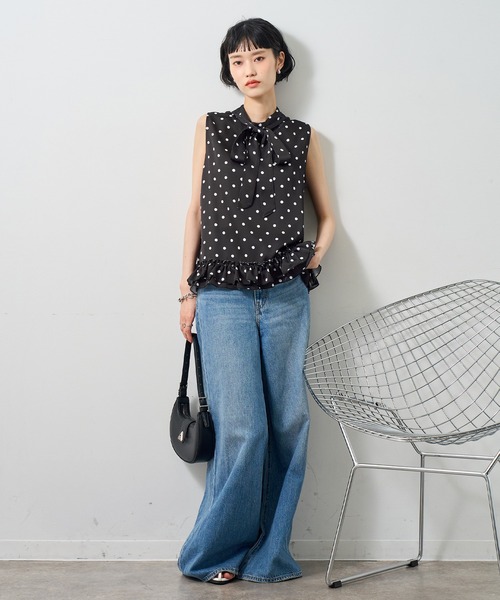 NOGLE（ノグル）の「【NOGLE/ノグル】ポルカドットリボントップス（Tシャツ/カットソー・レディース・ホワイト/ブラック・FREE）」の12枚目の写真