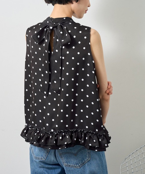 NOGLE（ノグル）の「【NOGLE/ノグル】ポルカドットリボントップス（Tシャツ/カットソー・レディース・ホワイト/ブラック・FREE）」の5枚目の写真