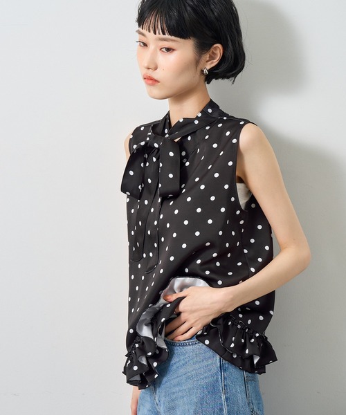 NOGLE（ノグル）の「【NOGLE/ノグル】ポルカドットリボントップス（Tシャツ/カットソー・レディース・ホワイト/ブラック・FREE）」の4枚目の写真