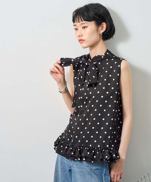 NOGLE（ノグル）の「【NOGLE/ノグル】ポルカドットリボントップス（Tシャツ/カットソー・レディース・ホワイト/ブラック・FREE）」の9枚目の写真
