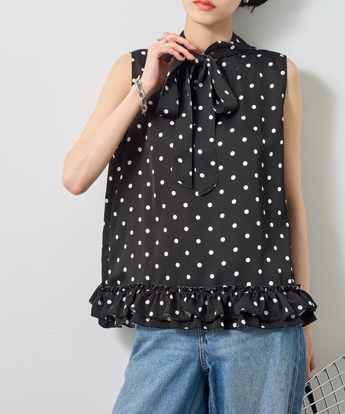 NOGLE（ノグル）の「【NOGLE/ノグル】ポルカドットリボントップス（Tシャツ/カットソー・レディース・ホワイト/ブラック・FREE）」の6枚目の写真