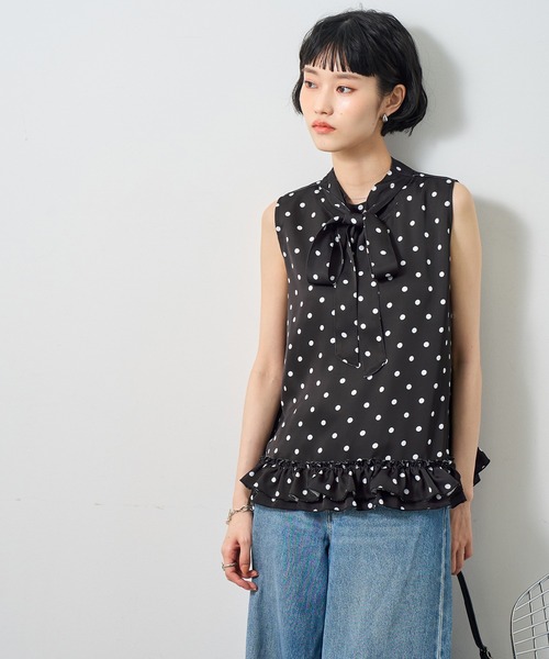 NOGLE（ノグル）の「【NOGLE/ノグル】ポルカドットリボントップス（Tシャツ/カットソー・レディース・ホワイト/ブラック・FREE）」の3枚目の写真