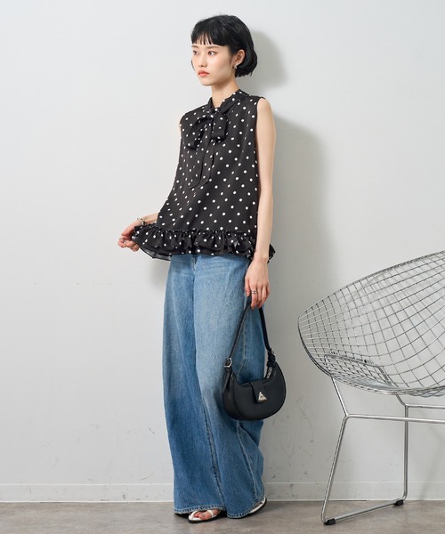 NOGLE（ノグル）の「【NOGLE/ノグル】ポルカドットリボントップス（Tシャツ/カットソー・レディース・ホワイト/ブラック・FREE）」の8枚目の写真