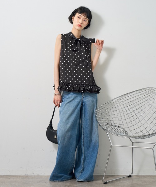 NOGLE（ノグル）の「【NOGLE/ノグル】ポルカドットリボントップス（Tシャツ/カットソー・レディース・ホワイト/ブラック・FREE）」の7枚目の写真