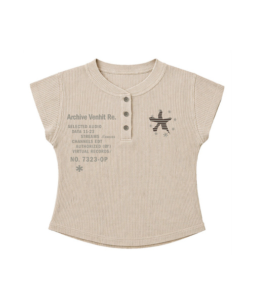 VENHIT(ベンヒット)の「スターフィッシュ ヘンリーネック ワッフル スリムフィット Tシャツ(Tシャツ/カットソー・レディース・アイボリー/ブラック/ブラウン・FREE)」の1枚目の写真
