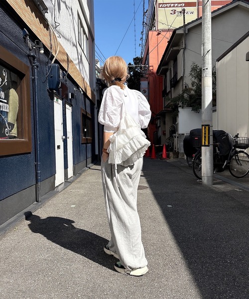ISOOK（アイスー）の「サイドピンタックスウェットパンツ(comochi select) / ウエストゴム ルーズ ストレート ワイド（スウェットパンツ・レディース・グレー・FREE）」の5枚目の写真