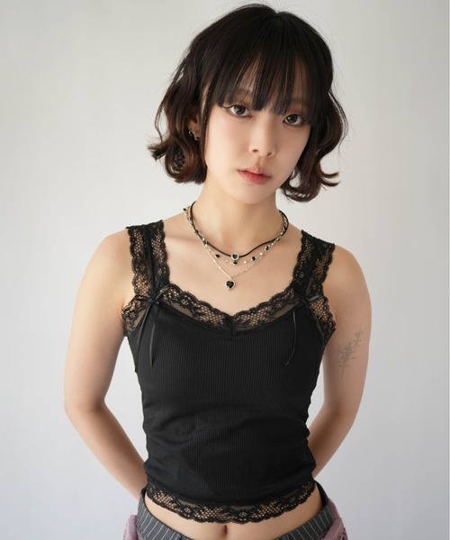 SORUTT(ソルト)の「【 SORUTT / ソルト 】 レーストリム リボンデザイン カップ付きキャミ / タンクトップ #(キャミソール・レディース・ブラック/ホワイト/ピンク・FREE)」の7枚目の写真