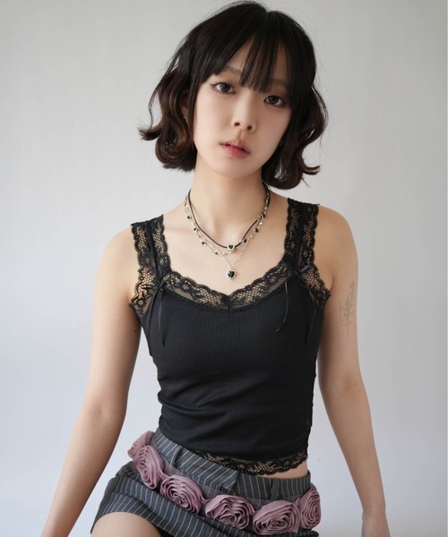 SORUTT(ソルト)の「【 SORUTT / ソルト 】 レーストリム リボンデザイン カップ付きキャミ / タンクトップ #(キャミソール・レディース・ブラック/ホワイト/ピンク・FREE)」の10枚目の写真