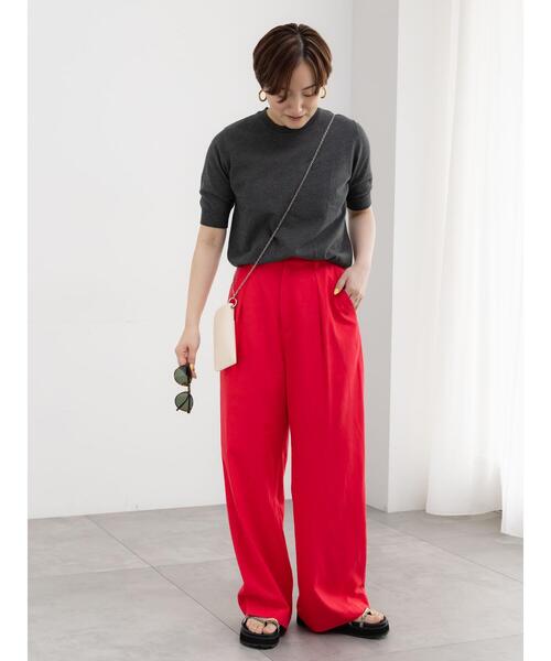 Te chichi(テチチ)の「レーヨンリネンストレートパンツ(その他パンツ・レディース・ネイビー/オフホワイト/グリーン/レッド・M/S)」の6枚目の写真