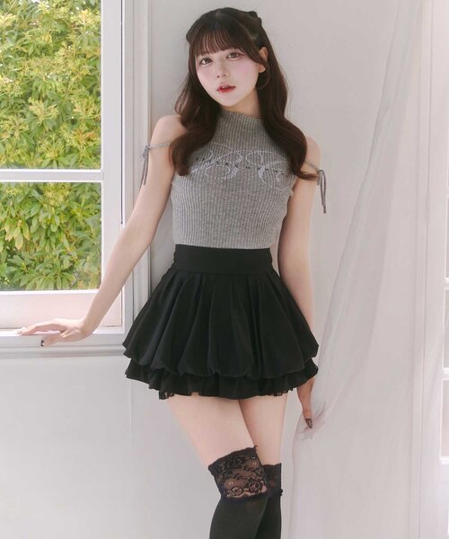 OLIVE des OLIVE(オリーブデオリーブ)の「【Belle Charme】BC Logo Sleeveless Rib Knit(ニット/セーター・レディース・トップグレー/ベージュ/ピンク/ブラック・FREE)」の3枚目の写真