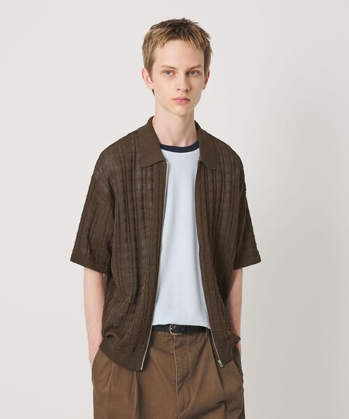 BEAUTY&YOUTH UNITED ARROWS(ビューティーアンドユースユナイテッドアローズ)の「ジャガード フルジップ ショートスリーブ ポロニット ウォッシャブル(カーディガン/ボレロ・メンズ・ダークブラウン/ブラック・L/XL/S/M)」の2枚目の写真