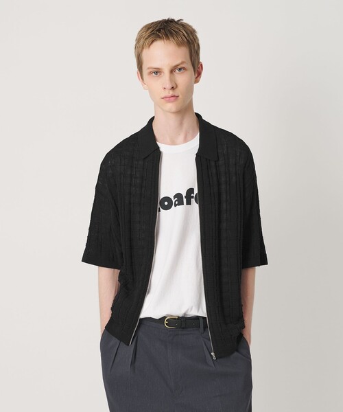BEAUTY&YOUTH UNITED ARROWS(ビューティーアンドユースユナイテッドアローズ)の「ジャガード フルジップ ショートスリーブ ポロニット ウォッシャブル(カーディガン/ボレロ・メンズ・ダークブラウン/ブラック・L/XL/S/M)」の1枚目の写真