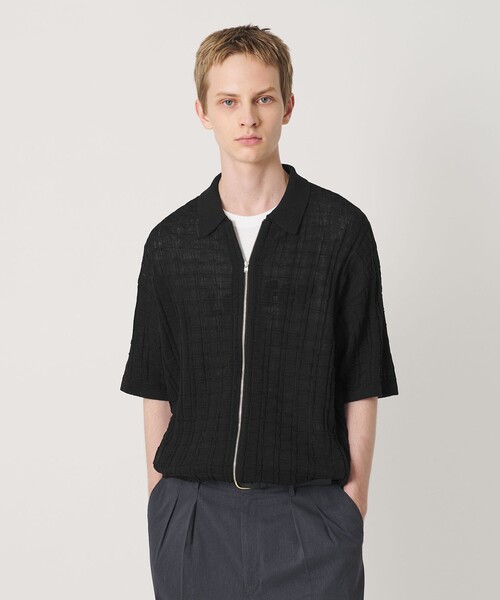 BEAUTY&YOUTH UNITED ARROWS(ビューティーアンドユースユナイテッドアローズ)の「ジャガード フルジップ ショートスリーブ ポロニット ウォッシャブル(カーディガン/ボレロ・メンズ・ダークブラウン/ブラック・L/XL/S/M)」の5枚目の写真