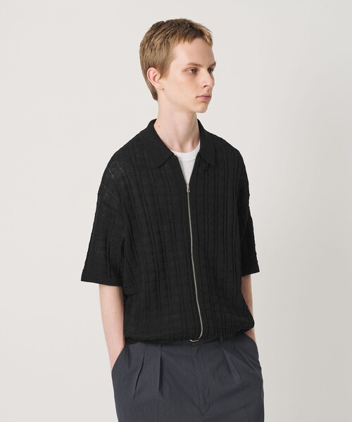 BEAUTY&YOUTH UNITED ARROWS(ビューティーアンドユースユナイテッドアローズ)の「ジャガード フルジップ ショートスリーブ ポロニット ウォッシャブル(カーディガン/ボレロ・メンズ・ダークブラウン/ブラック・L/XL/S/M)」の6枚目の写真