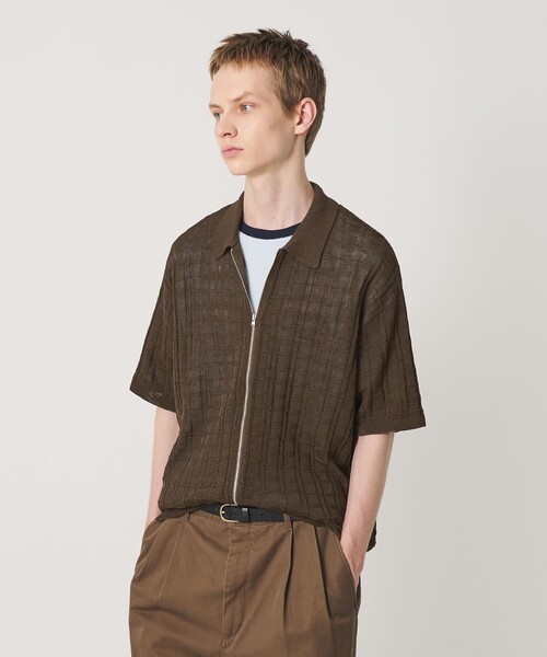 BEAUTY&YOUTH UNITED ARROWS(ビューティーアンドユースユナイテッドアローズ)の「ジャガード フルジップ ショートスリーブ ポロニット ウォッシャブル(カーディガン/ボレロ・メンズ・ダークブラウン/ブラック・L/XL/S/M)」の7枚目の写真