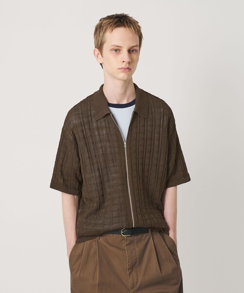 BEAUTY&YOUTH UNITED ARROWS(ビューティーアンドユースユナイテッドアローズ)の「ジャガード フルジップ ショートスリーブ ポロニット ウォッシャブル(カーディガン/ボレロ・メンズ・ダークブラウン/ブラック・L/XL/S/M)」の8枚目の写真