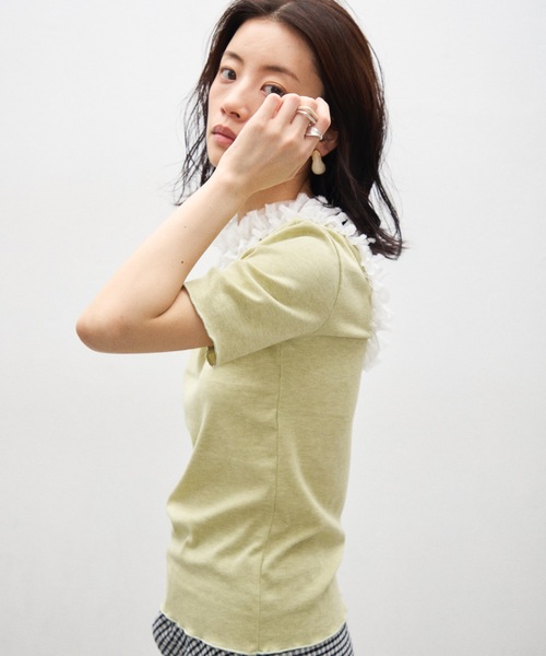 セール】2wayフリルオープンミドルスリーブトップス（Tシャツ
