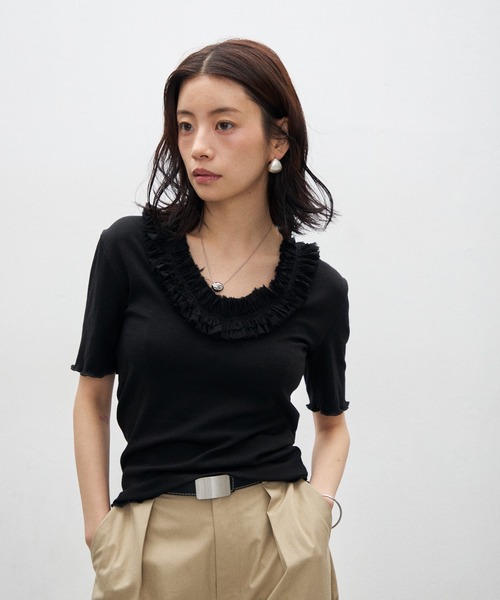 Lutim by u(ルチバイユー)の「2wayフリルオープンミドルスリーブトップス(Tシャツ/カットソー・レディース・ミント/ブラック/ブラック×ホワイト・FREE)」の21枚目の写真